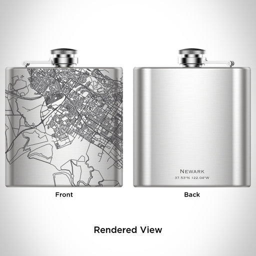 Rendered View of Newark California Map Engraving on 6oz Stainless Steel Flask