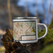 Right View Custom Newark California Map Enamel Mug in Woodblock on Grass With Trees in Background