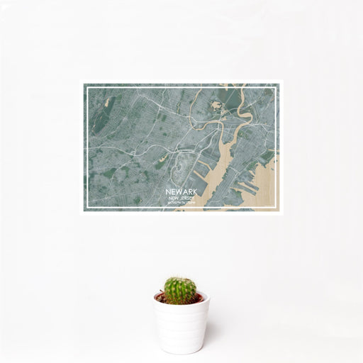 12x18 Newark New Jersey Map Print Landscape Orientation in Afternoon Style With Small Cactus Plant in White Planter