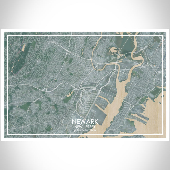 Newark New Jersey Map Print Landscape Orientation in Afternoon Style With Shaded Background