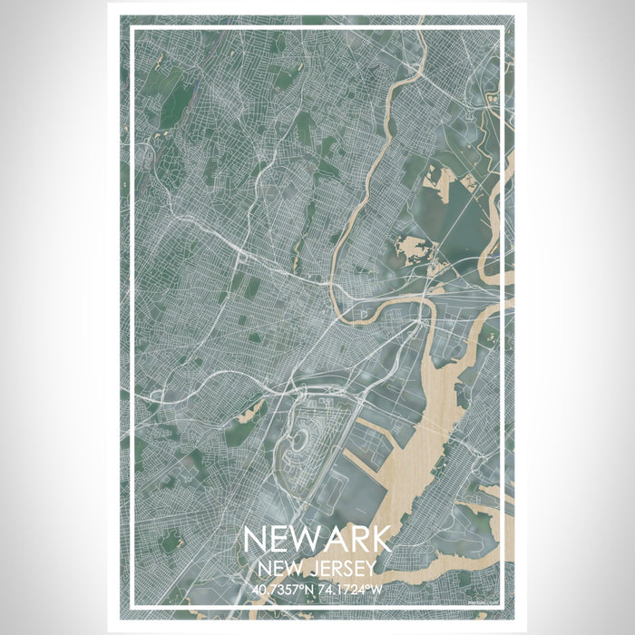Newark New Jersey Map Print Portrait Orientation in Afternoon Style With Shaded Background