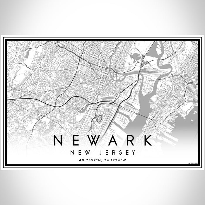 Newark New Jersey Map Print Landscape Orientation in Classic Style With Shaded Background