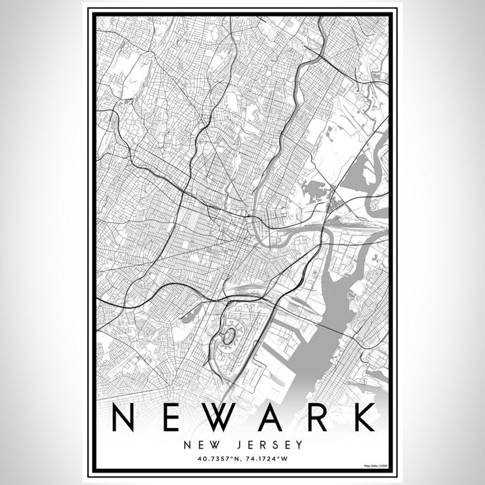 Newark New Jersey Map Print Portrait Orientation in Classic Style With Shaded Background