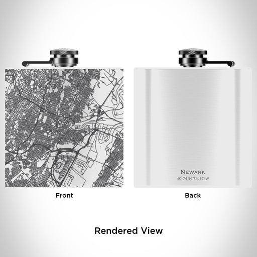 Rendered View of Newark New Jersey Map Engraving on 6oz Stainless Steel Flask in White
