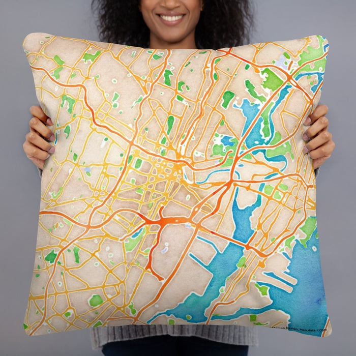 Person holding 22x22 Custom Newark New Jersey Map Throw Pillow in Watercolor