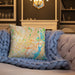 Custom Newark New Jersey Map Throw Pillow in Watercolor on Cream Colored Couch