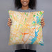 Person holding 18x18 Custom Newark New Jersey Map Throw Pillow in Watercolor