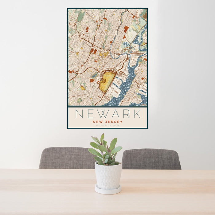 Newark - New Jersey Map Print in Woodblock
