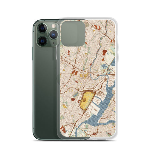 Custom Newark New Jersey Map Phone Case in Woodblock on Table with Laptop and Plant