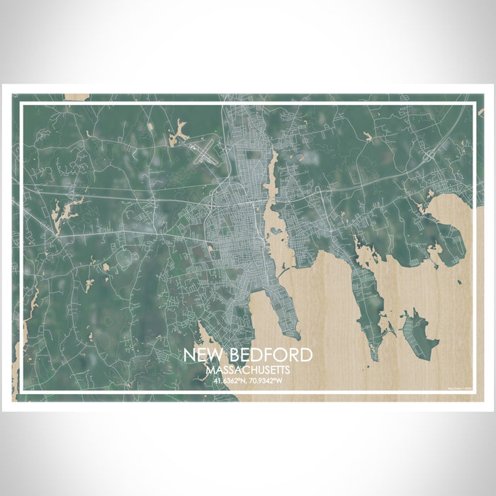 New Bedford Massachusetts Map Print Landscape Orientation in Afternoon Style With Shaded Background