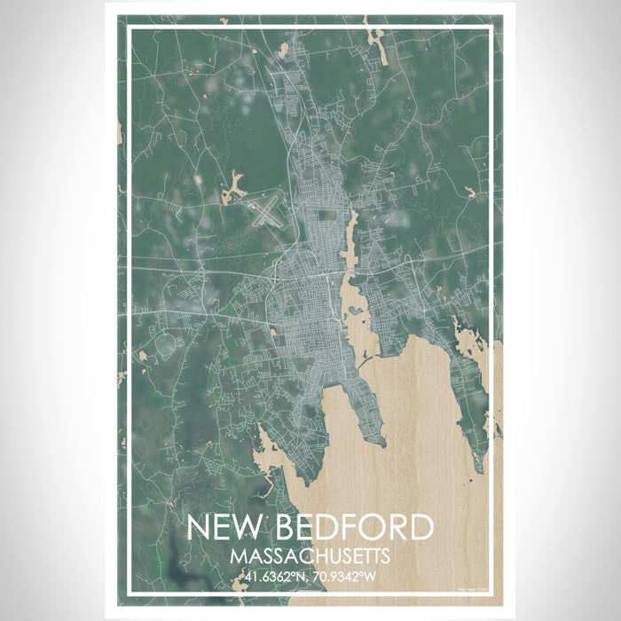 New Bedford Massachusetts Map Print Portrait Orientation in Afternoon Style With Shaded Background
