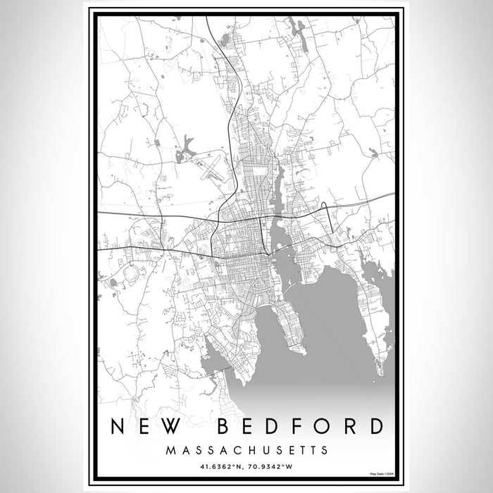 New Bedford Massachusetts Map Print Portrait Orientation in Classic Style With Shaded Background