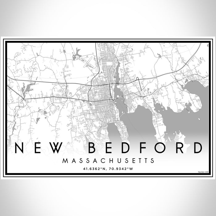 New Bedford Massachusetts Map Print Landscape Orientation in Classic Style With Shaded Background