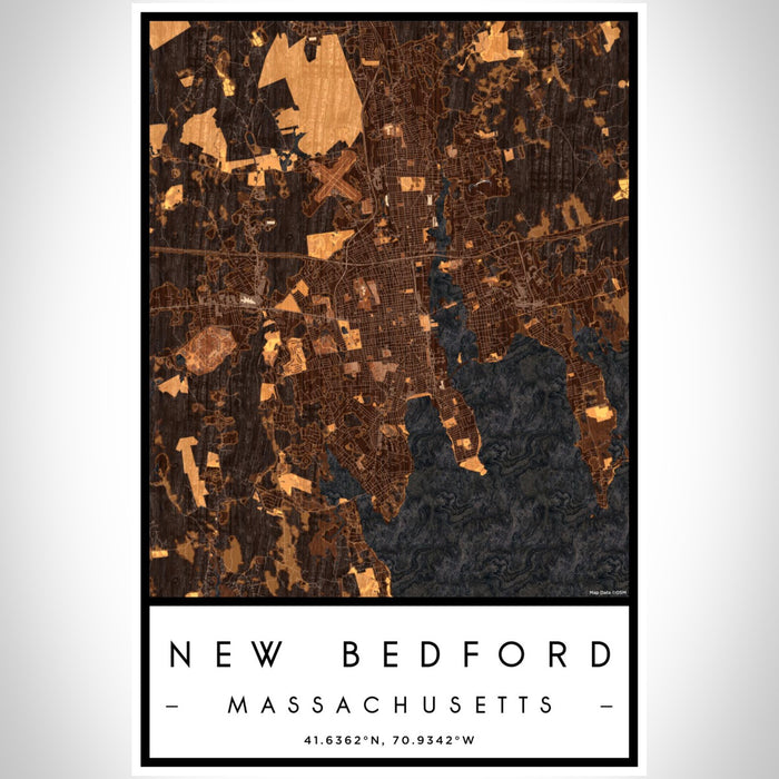 New Bedford Massachusetts Map Print Portrait Orientation in Ember Style With Shaded Background