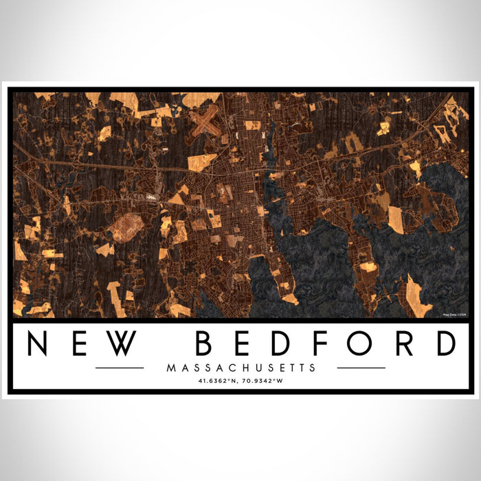 New Bedford Massachusetts Map Print Landscape Orientation in Ember Style With Shaded Background