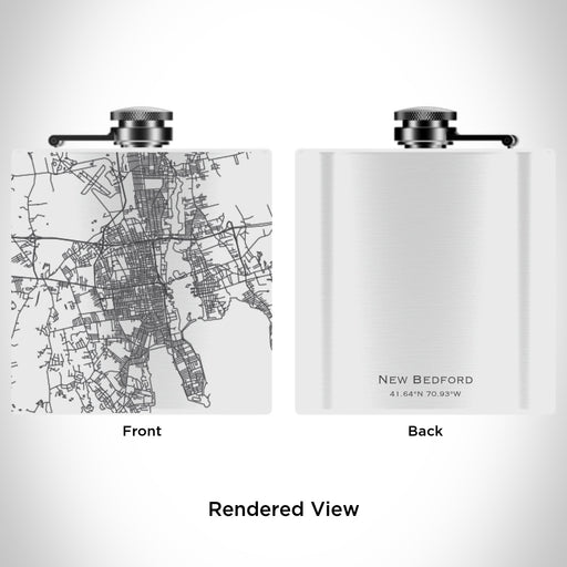 Rendered View of New Bedford Massachusetts Map Engraving on 6oz Stainless Steel Flask in White