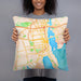 Person holding 18x18 Custom New Bedford Massachusetts Map Throw Pillow in Watercolor