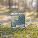 Right View Custom New Bedford Massachusetts Map Enamel Mug in Woodblock on Grass With Trees in Background