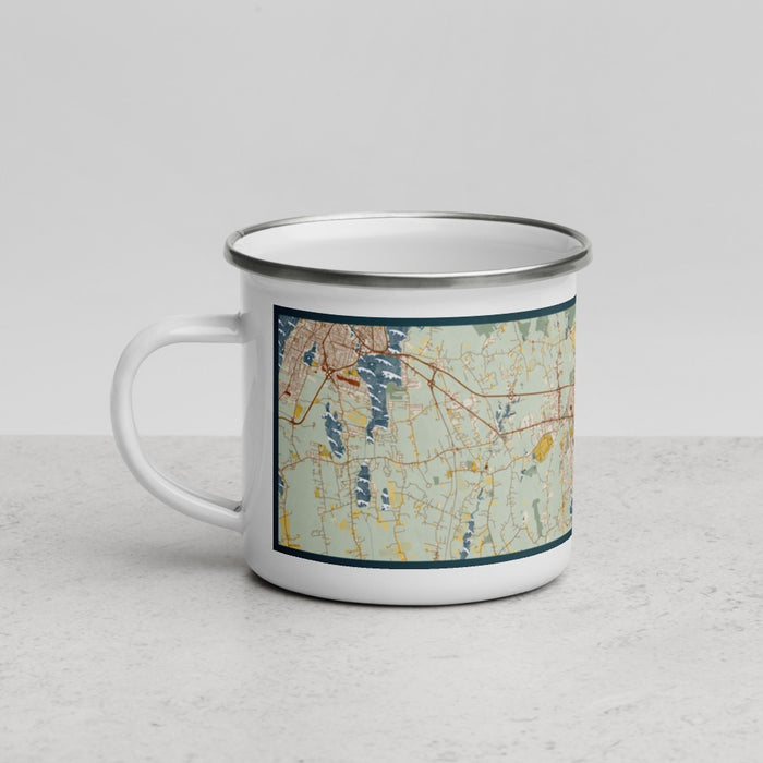 Left View Custom New Bedford Massachusetts Map Enamel Mug in Woodblock