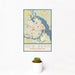 12x18 New Bern North Carolina Map Print Portrait Orientation in Woodblock Style With Small Cactus Plant in White Planter
