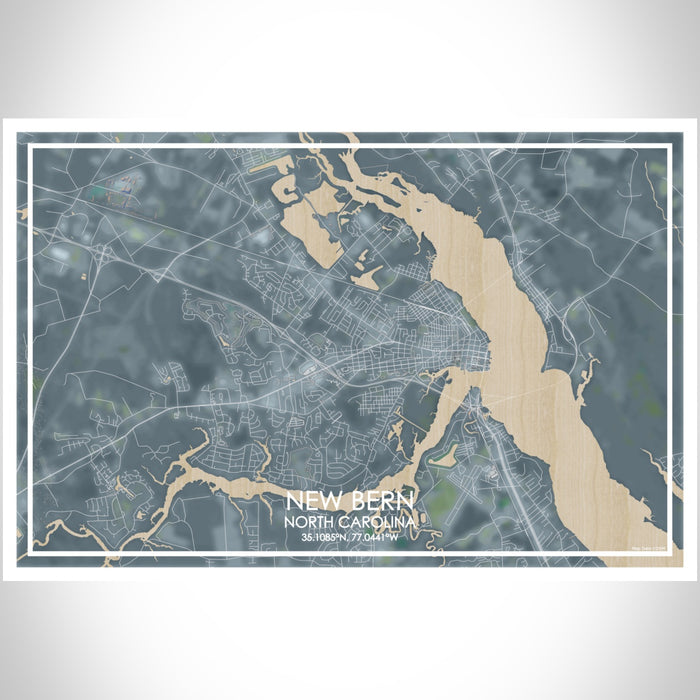 New Bern North Carolina Map Print Landscape Orientation in Afternoon Style With Shaded Background