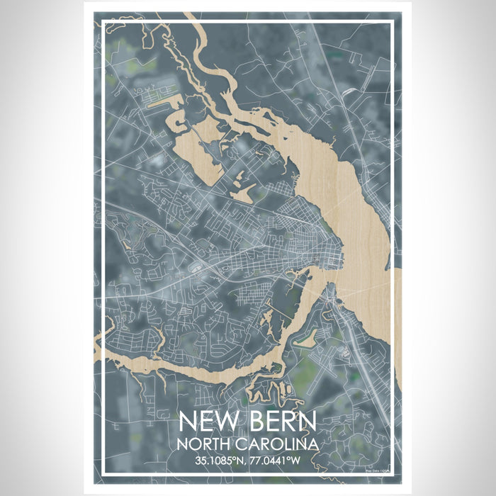 New Bern North Carolina Map Print Portrait Orientation in Afternoon Style With Shaded Background