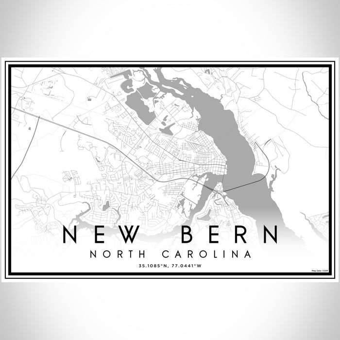 New Bern North Carolina Map Print Landscape Orientation in Classic Style With Shaded Background