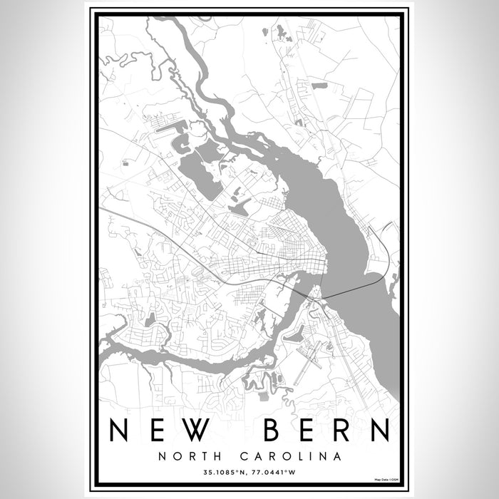 New Bern North Carolina Map Print Portrait Orientation in Classic Style With Shaded Background