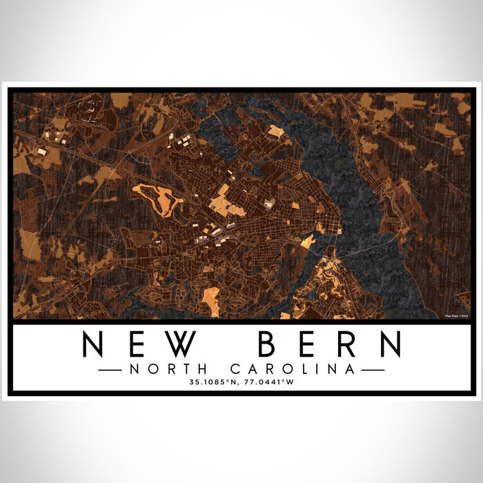 New Bern North Carolina Map Print Landscape Orientation in Ember Style With Shaded Background