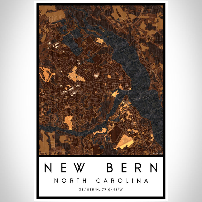 New Bern North Carolina Map Print Portrait Orientation in Ember Style With Shaded Background