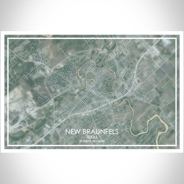 New Braunfels Texas Map Print Landscape Orientation in Afternoon Style With Shaded Background