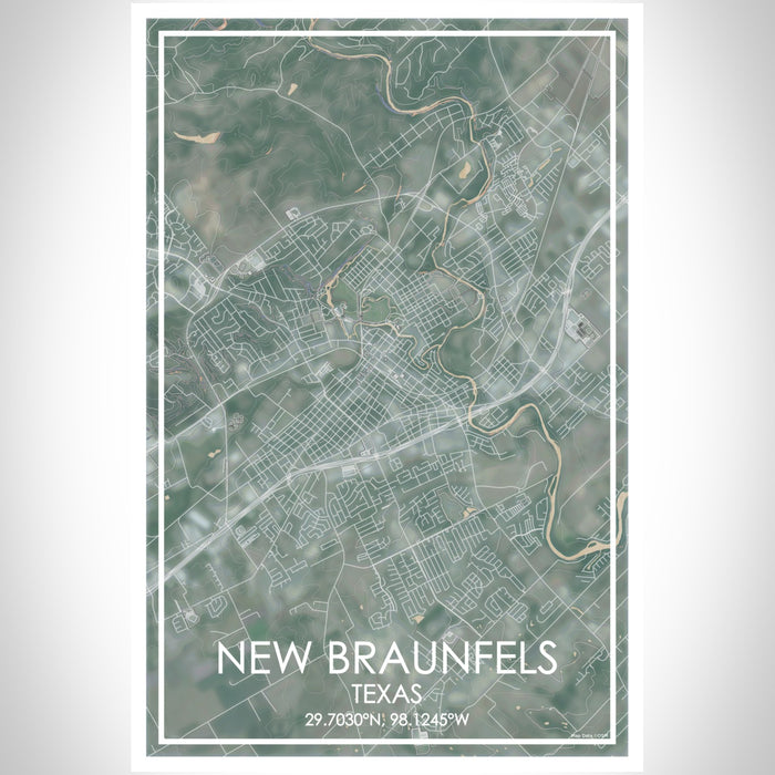 New Braunfels Texas Map Print Portrait Orientation in Afternoon Style With Shaded Background