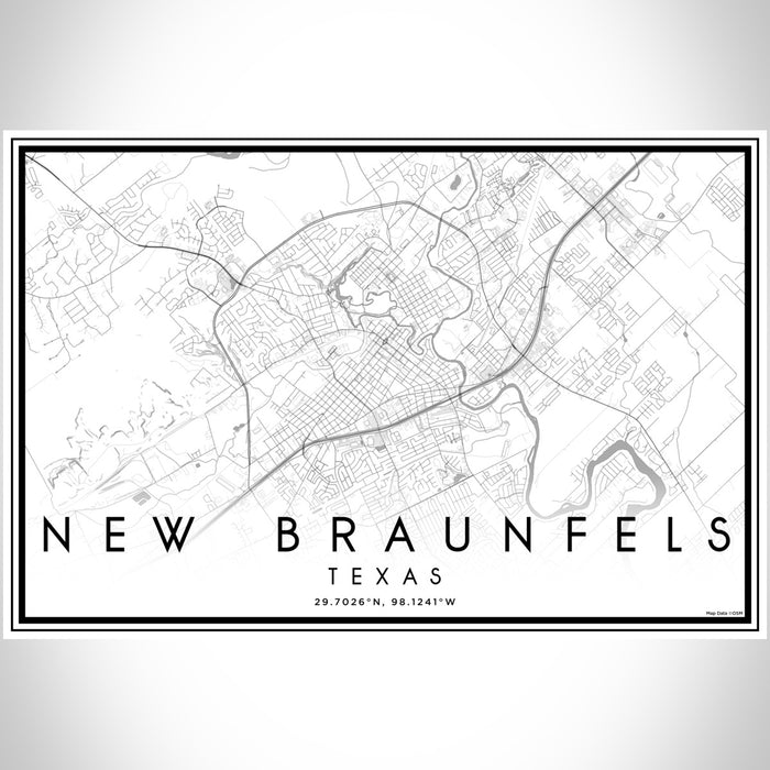 New Braunfels Texas Map Print Landscape Orientation in Classic Style With Shaded Background