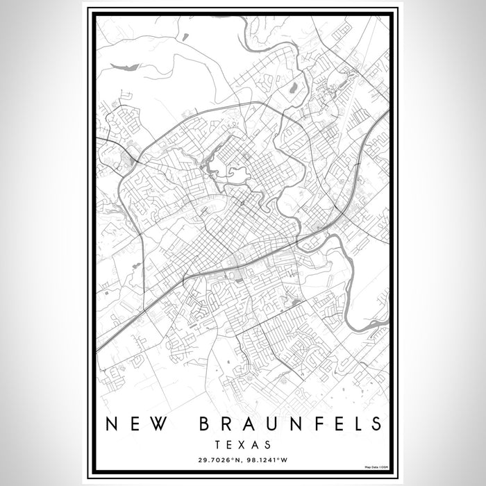 New Braunfels Texas Map Print Portrait Orientation in Classic Style With Shaded Background