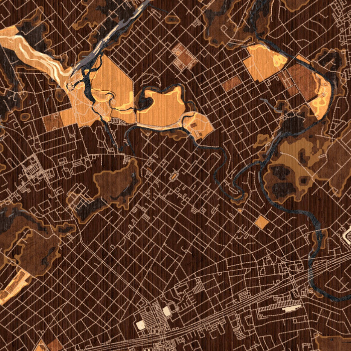 New Braunfels Texas Map Print in Ember Style Zoomed In Close Up Showing Details