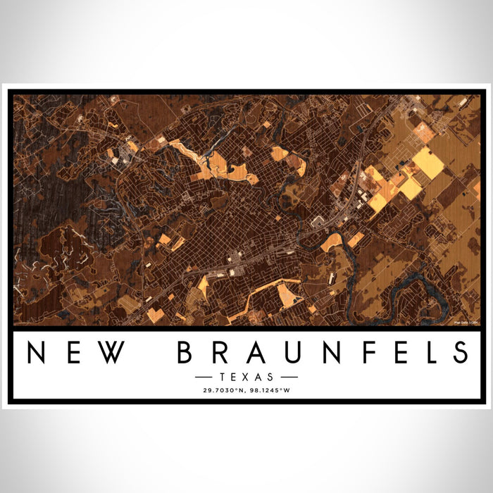 New Braunfels Texas Map Print Landscape Orientation in Ember Style With Shaded Background