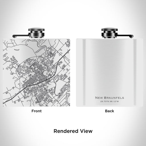 Rendered View of New Braunfels Texas Map Engraving on 6oz Stainless Steel Flask in White