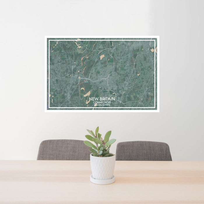24x36 New Britain Connecticut Map Print Lanscape Orientation in Afternoon Style Behind 2 Chairs Table and Potted Plant