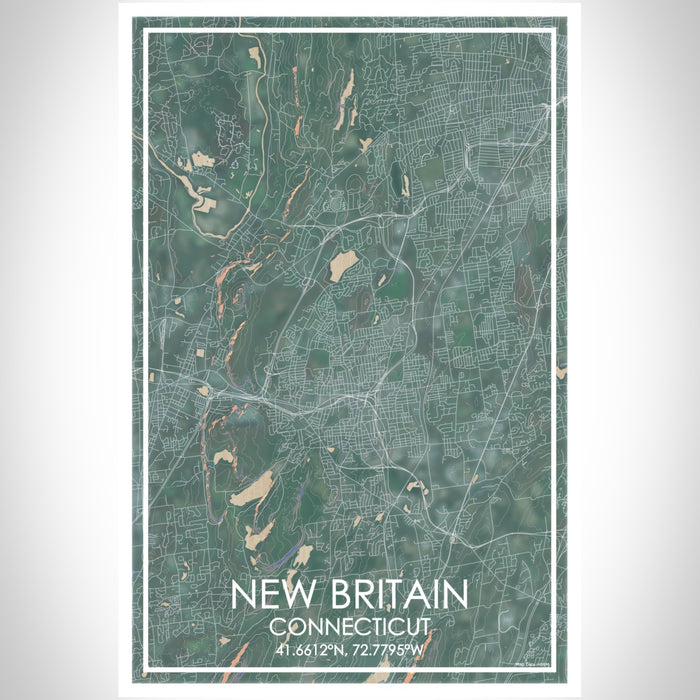 New Britain Connecticut Map Print Portrait Orientation in Afternoon Style With Shaded Background