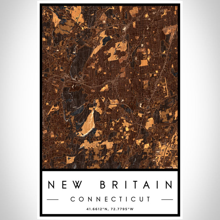 New Britain Connecticut Map Print Portrait Orientation in Ember Style With Shaded Background