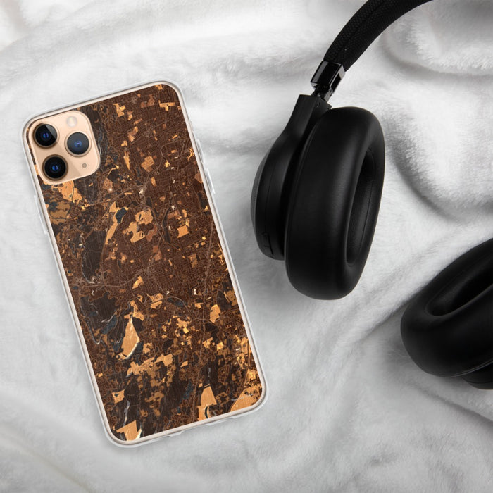 Custom New Britain Connecticut Map Phone Case in Ember on Table with Black Headphones