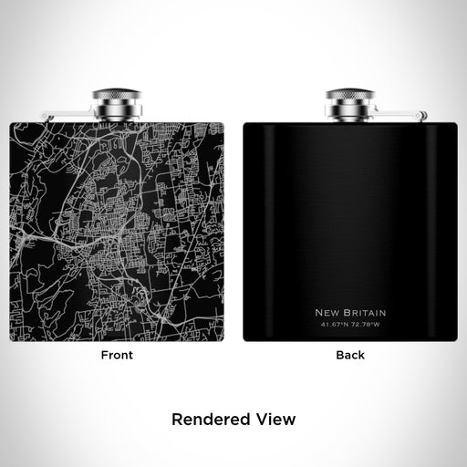 Rendered View of New Britain Connecticut Map Engraving on 6oz Stainless Steel Flask in Black