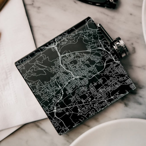New Britain Connecticut Custom Engraved City Map Inscription Coordinates on 6oz Stainless Steel Flask in Black