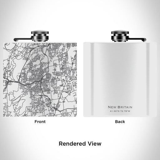 Rendered View of New Britain Connecticut Map Engraving on 6oz Stainless Steel Flask in White