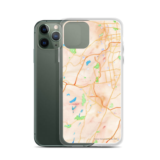 Custom New Britain Connecticut Map Phone Case in Watercolor on Table with Laptop and Plant