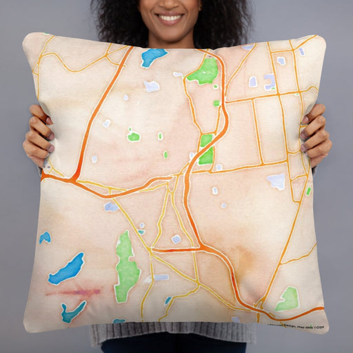 Person holding 22x22 Custom New Britain Connecticut Map Throw Pillow in Watercolor