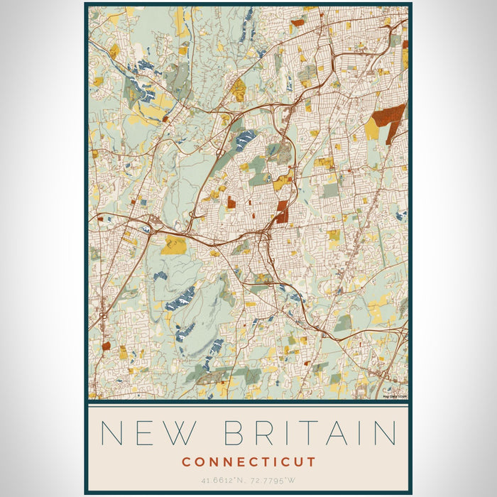 New Britain Connecticut Map Print Portrait Orientation in Woodblock Style With Shaded Background