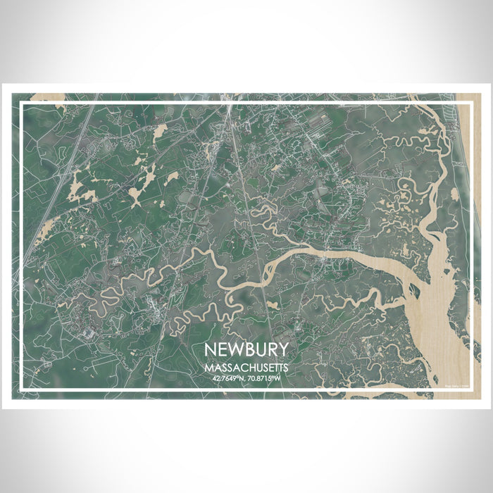 Newbury Massachusetts Map Print Landscape Orientation in Afternoon Style With Shaded Background