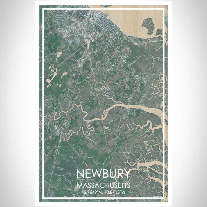 Newbury Massachusetts Map Print Portrait Orientation in Afternoon Style With Shaded Background
