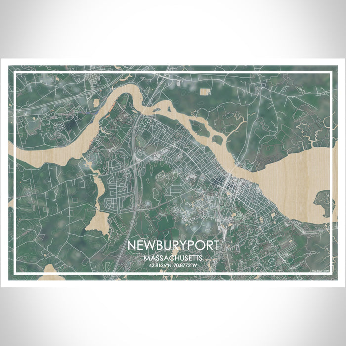 Newburyport Massachusetts Map Print Landscape Orientation in Afternoon Style With Shaded Background